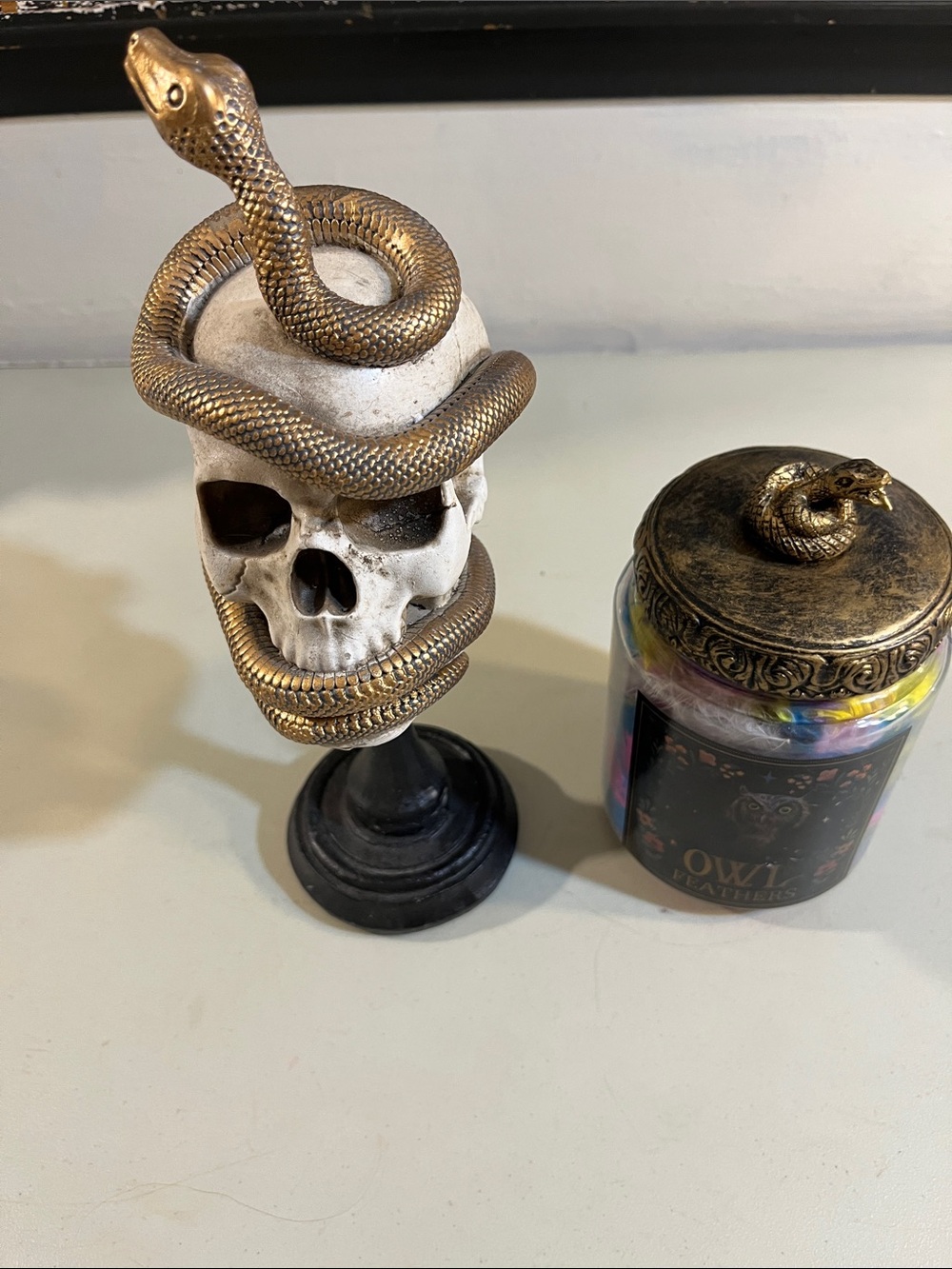 Gold Snake Wrapped Skull Decorative Figurine